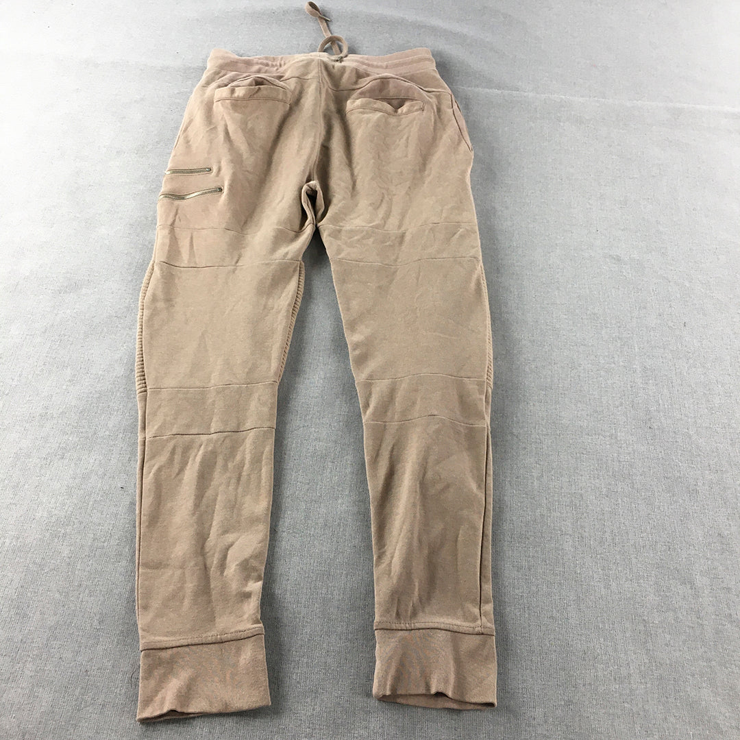 Zara Man Jogger Pants Size L Brown Drawstring Pockets Tracksuit