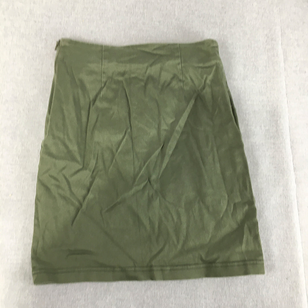 Atmos & Here Womens Mini Skirt Size 8 Kahki Green Button Accents