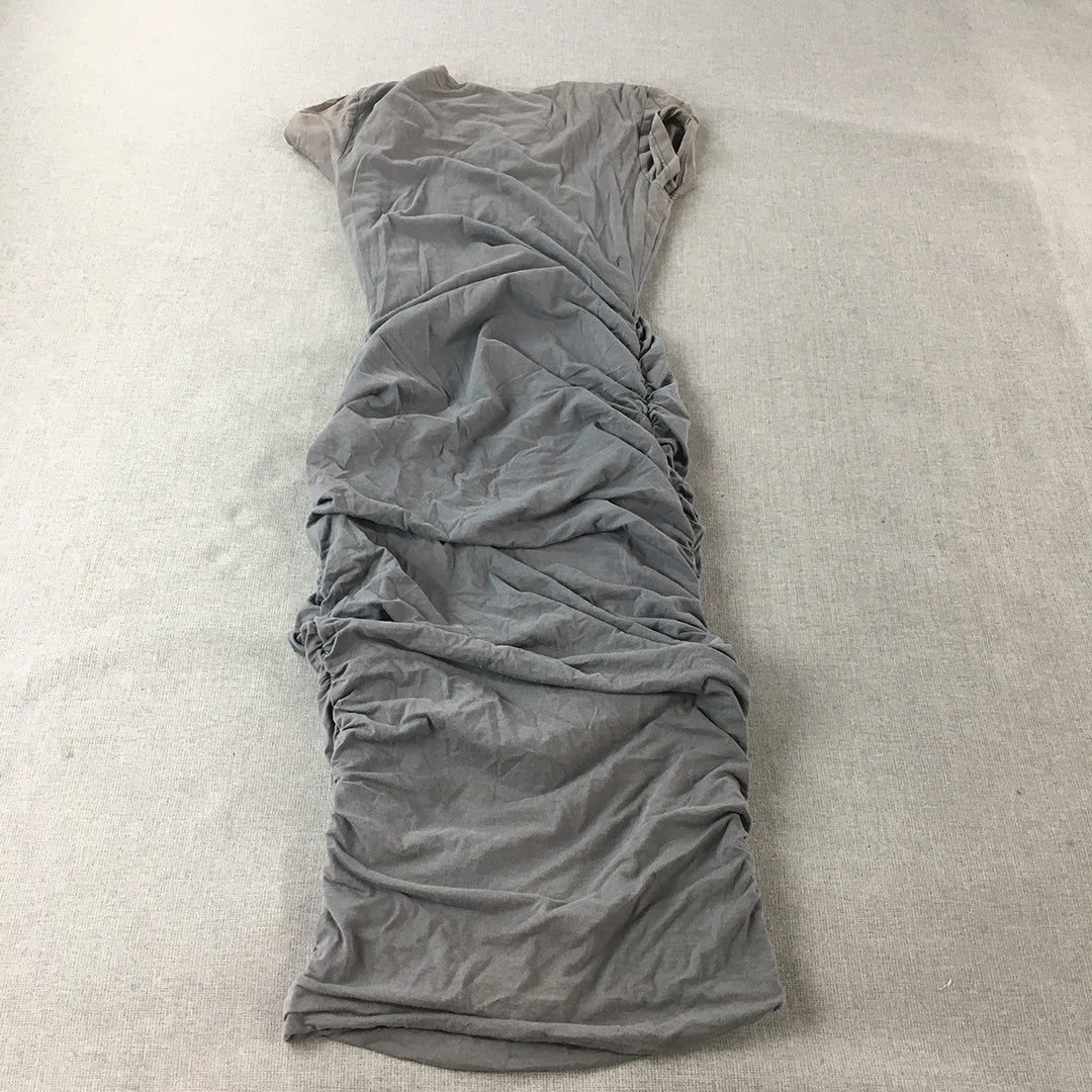 Kookai Womens Bodycon Dress Size 1 Grey Ruched Stretch Fabric Midi