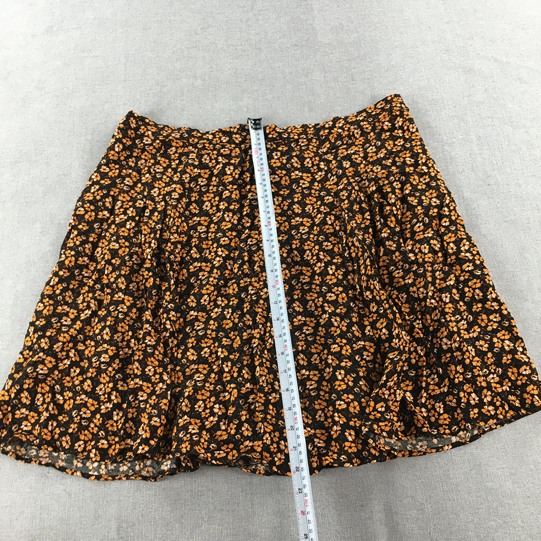 City Chic Womens A-Line Skirt Size S Black Orange Floral Pleated