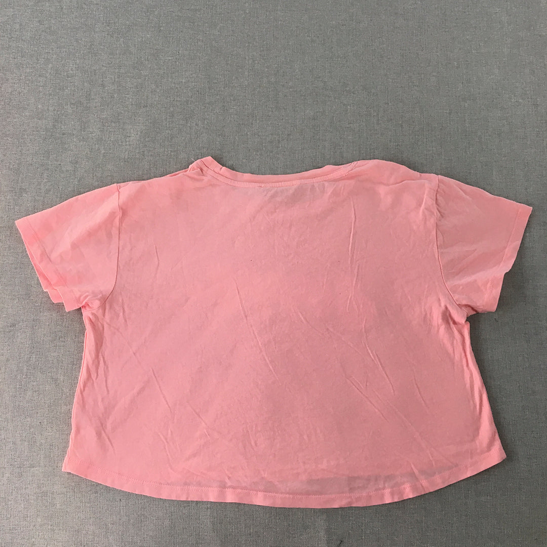 Decjuba Kids Girls T-Shirt Size L Pink Happy Short Sleeve Crew Neck Top