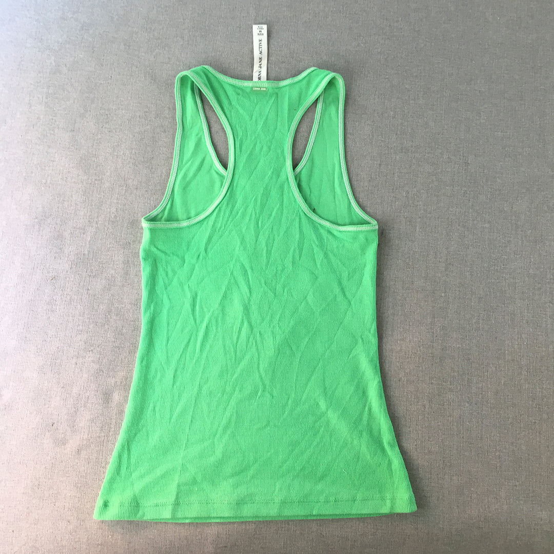 Lorna Jane Womens Tank Top Size M Green Logo Sleeveless Stretch Knit Shirt