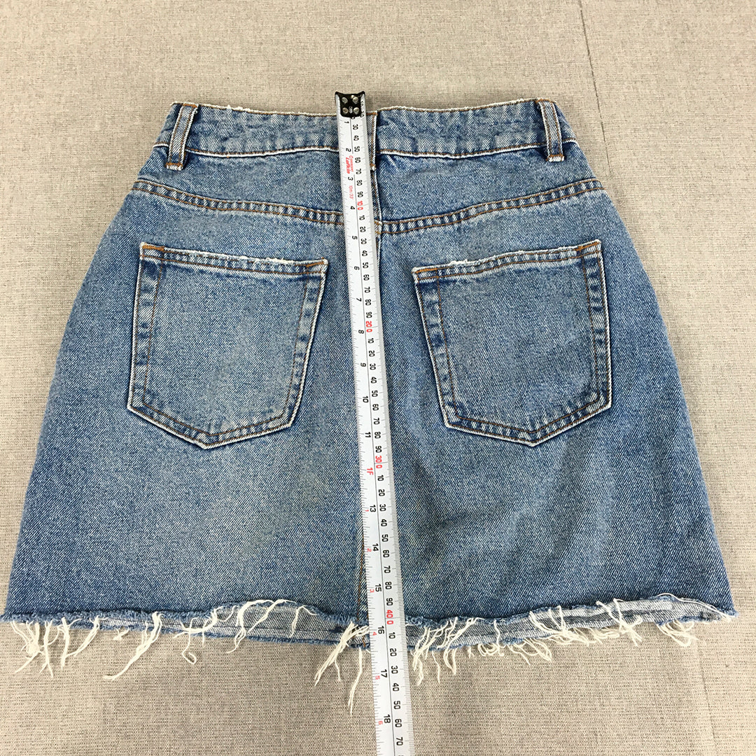 French Connection Womens Denim Mini Skirt Size 6 Blue Raw Hem