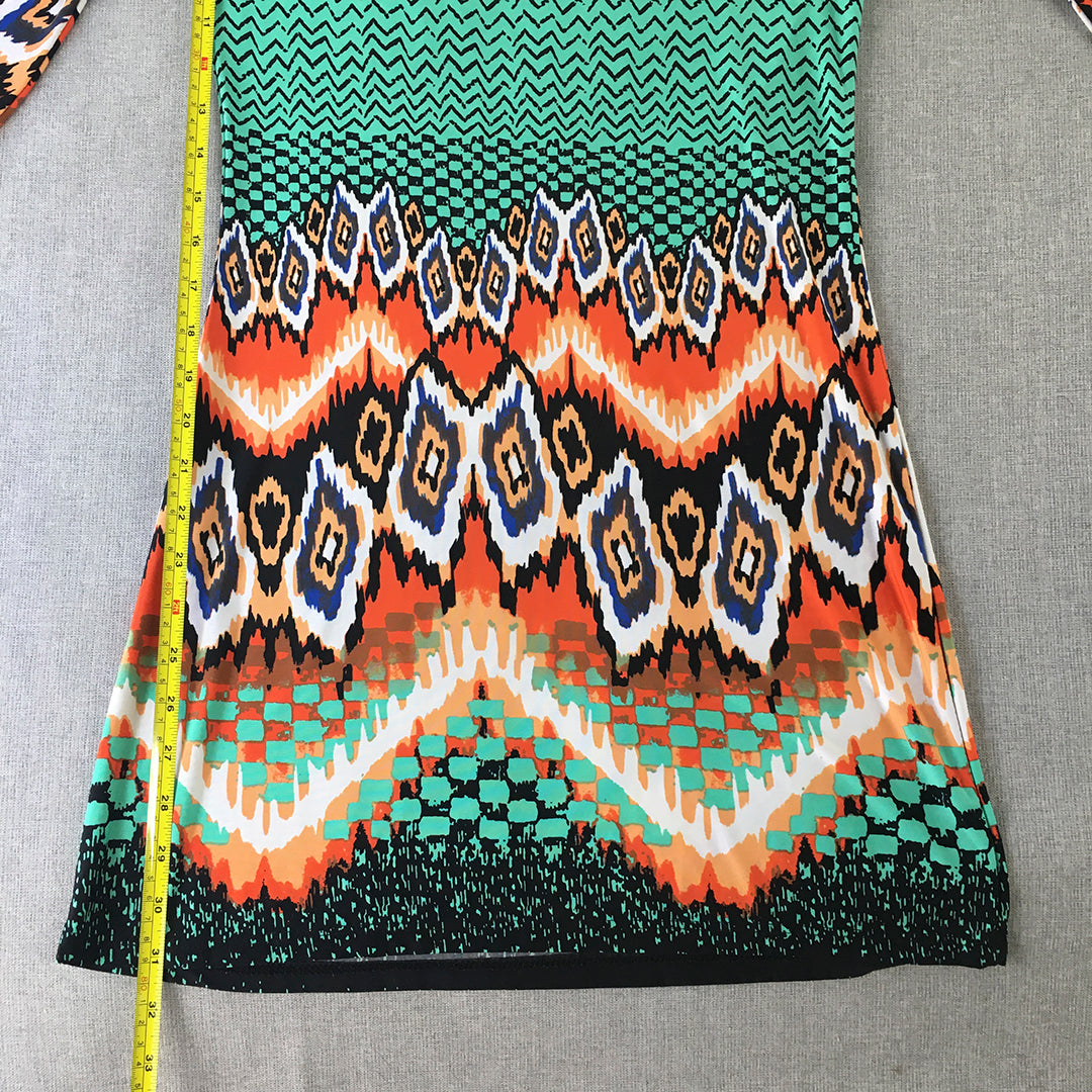 Voxx New York Womens Mini Dress Size S Green Orange Aztec Stretch Made In USA