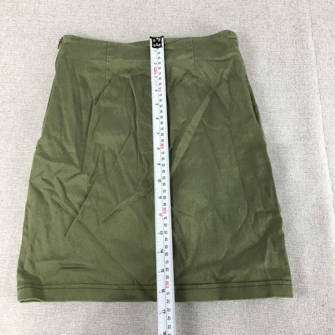 Atmos & Here Womens Mini Skirt Size 8 Kahki Green Button Accents