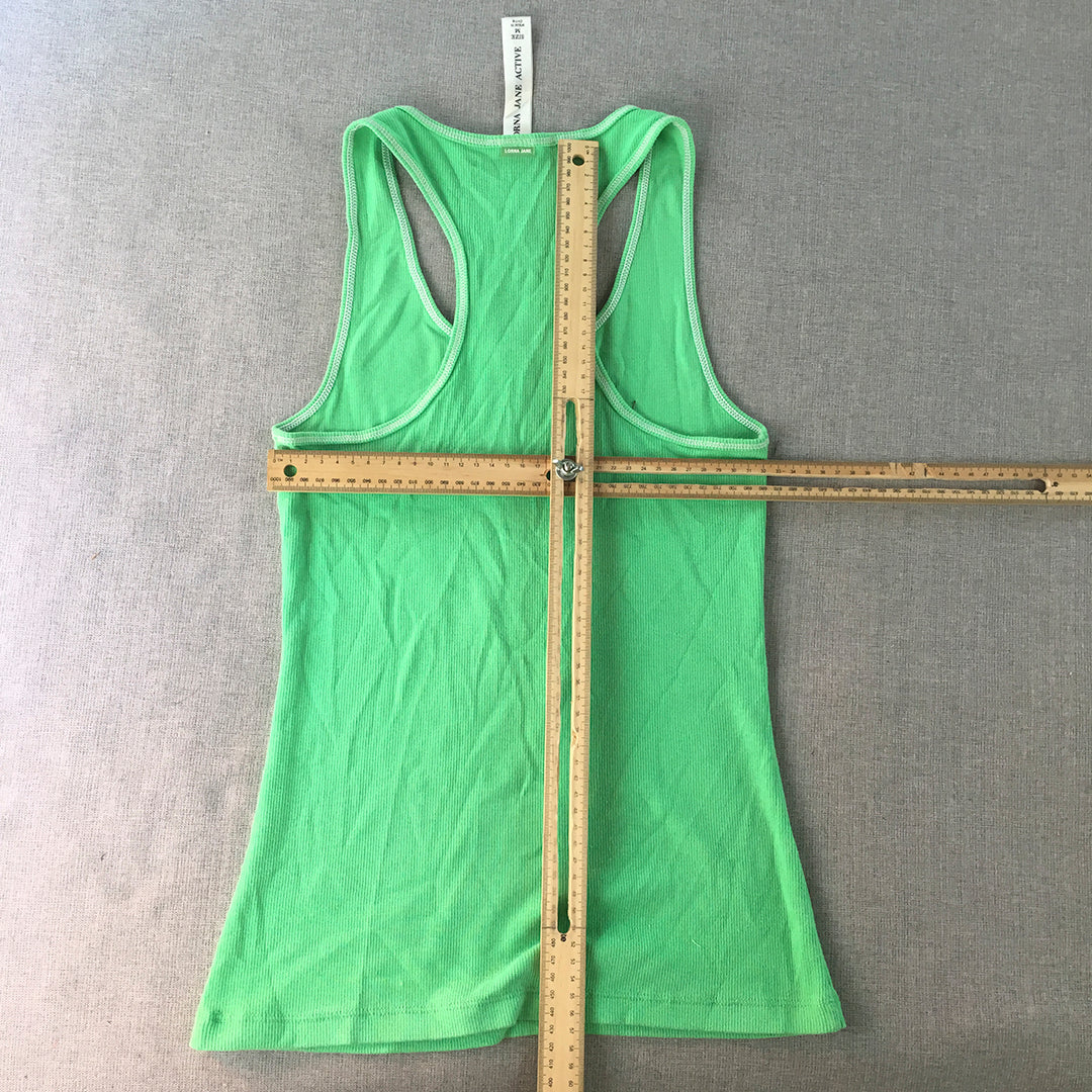 Lorna Jane Womens Tank Top Size M Green Logo Sleeveless Stretch Knit Shirt