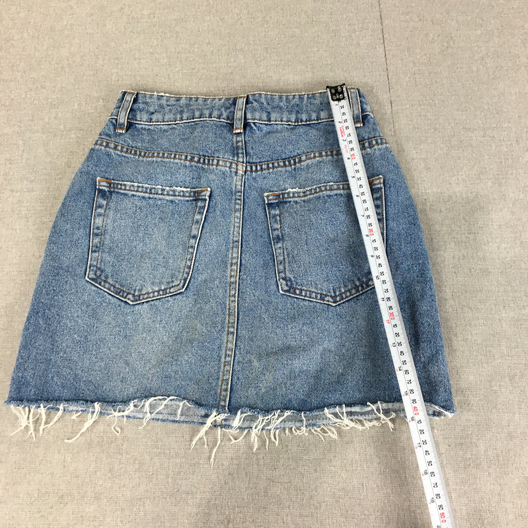 French Connection Womens Denim Mini Skirt Size 6 Blue Raw Hem