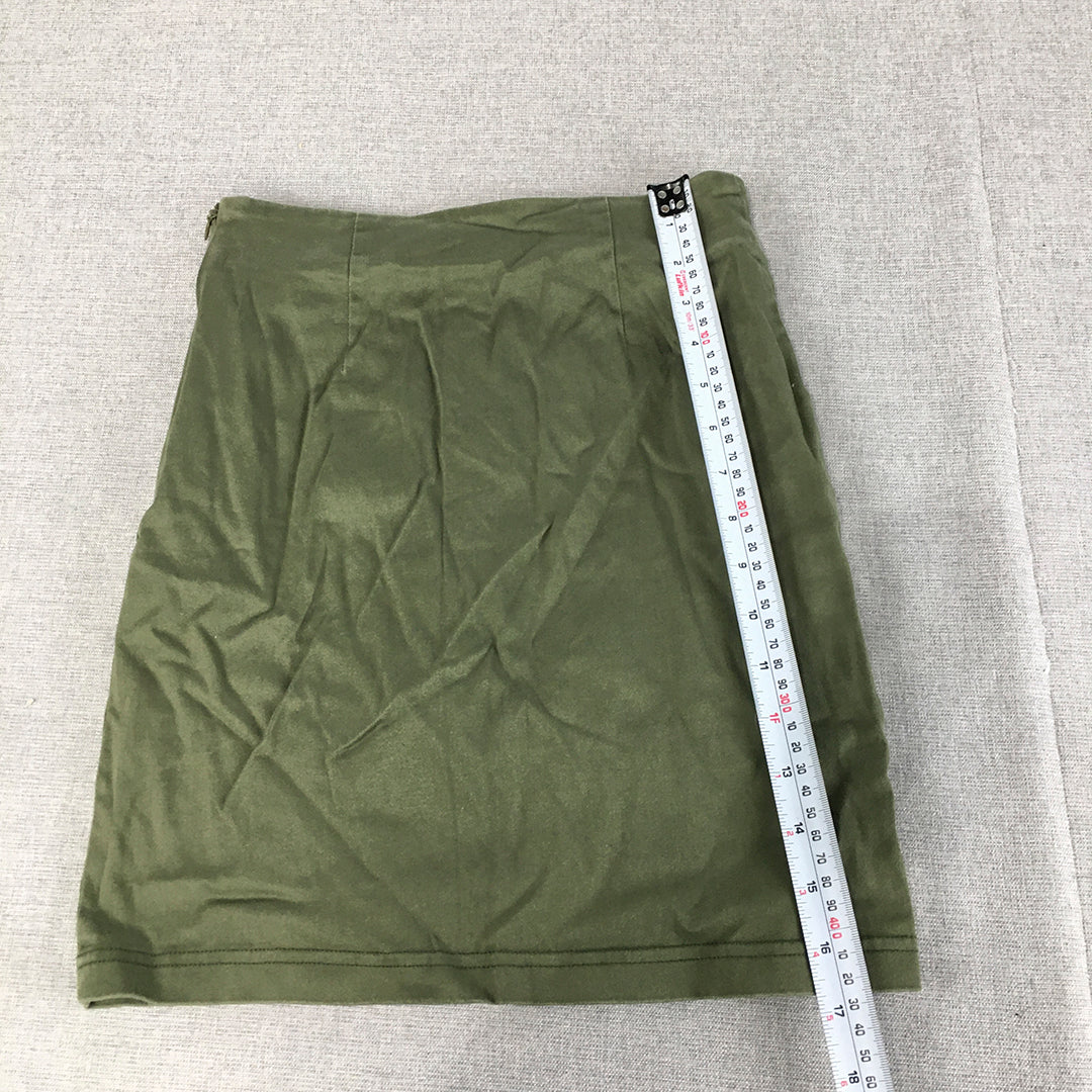 Atmos & Here Womens Mini Skirt Size 8 Kahki Green Button Accents