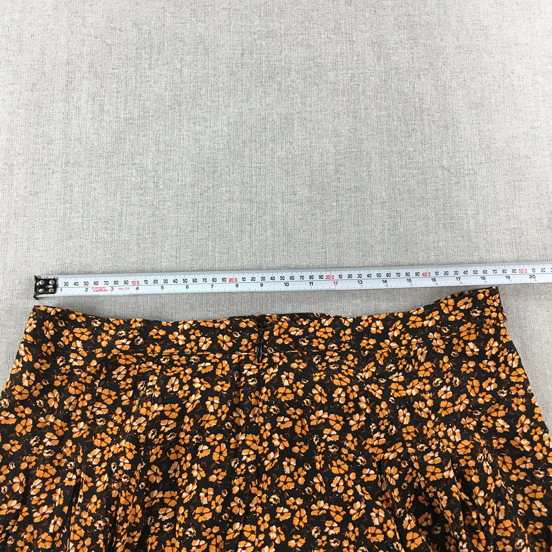 City Chic Womens A-Line Skirt Size S Black Orange Floral Pleated