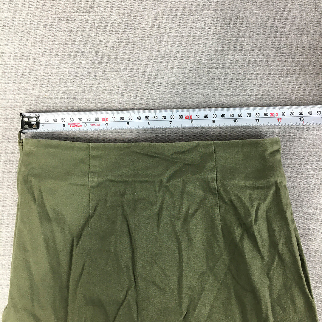 Atmos & Here Womens Mini Skirt Size 8 Kahki Green Button Accents