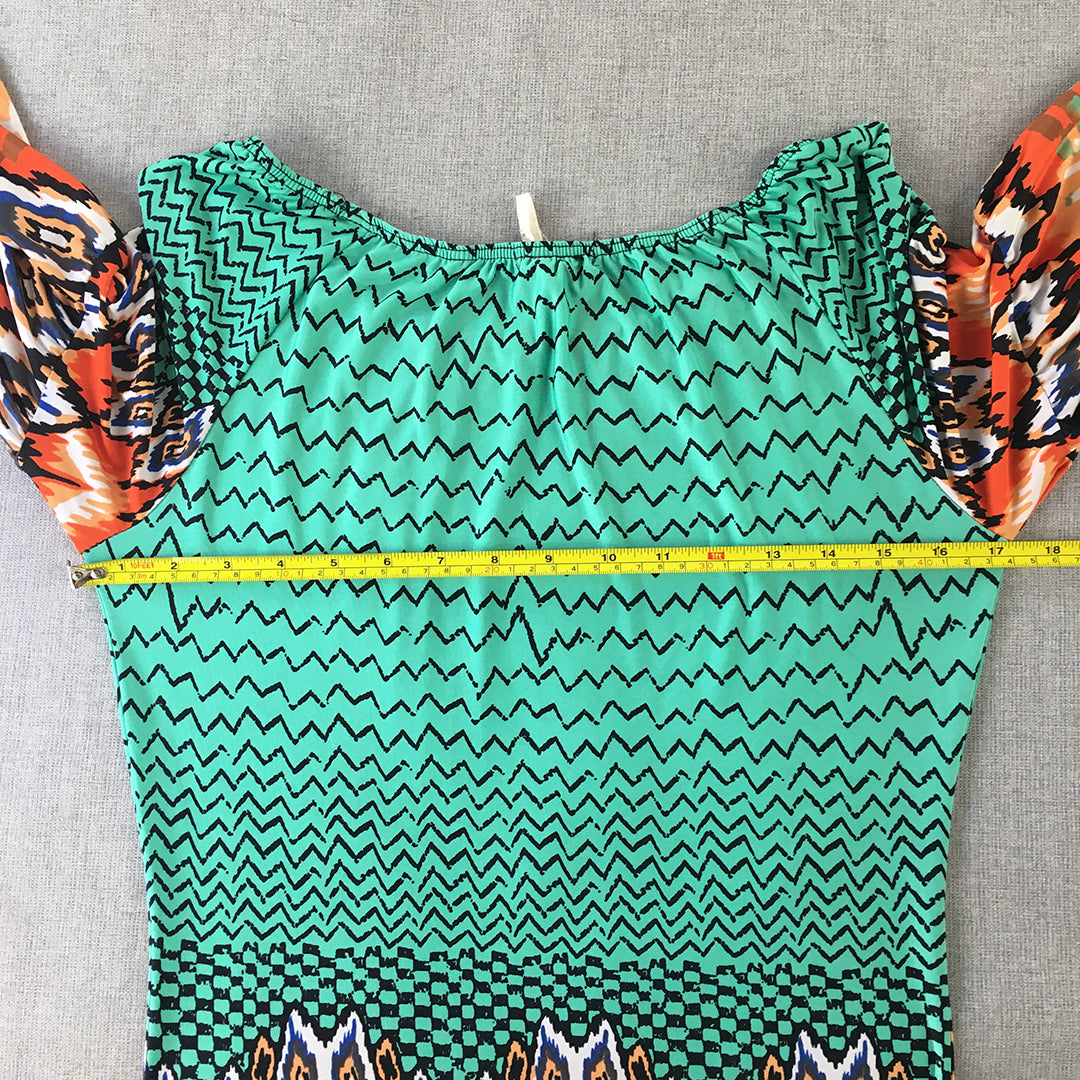 Voxx New York Womens Mini Dress Size S Green Orange Aztec Stretch Made In USA