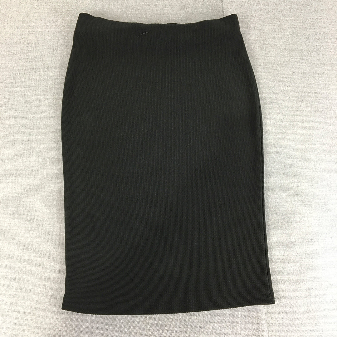 Valleygirl Womens Midi Skirt Size M Black Knit Stretch Straight