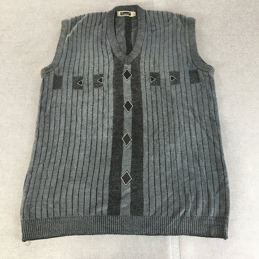 Kamal Mens Vest Size M Grey Cable Knit V-Neck Sleeveless Sweater