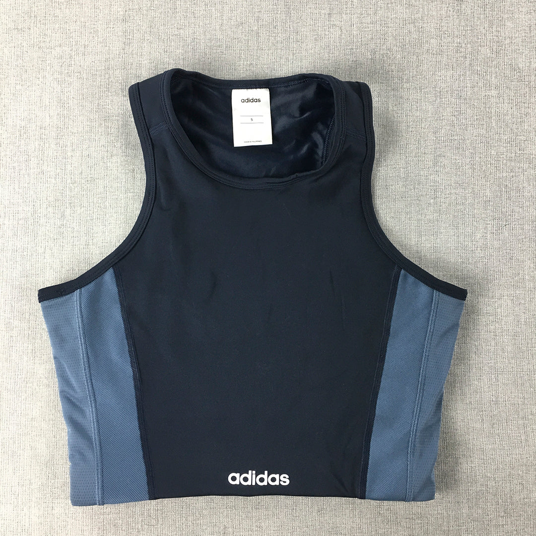 Adidas Womens Cropped Top Size S Navy Blue Sleeveless Activewear Gym