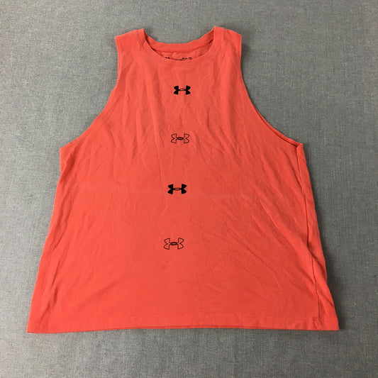 Under Armour Womens Tank Top Size M Red Sleeveless Logo Singlet Shirt