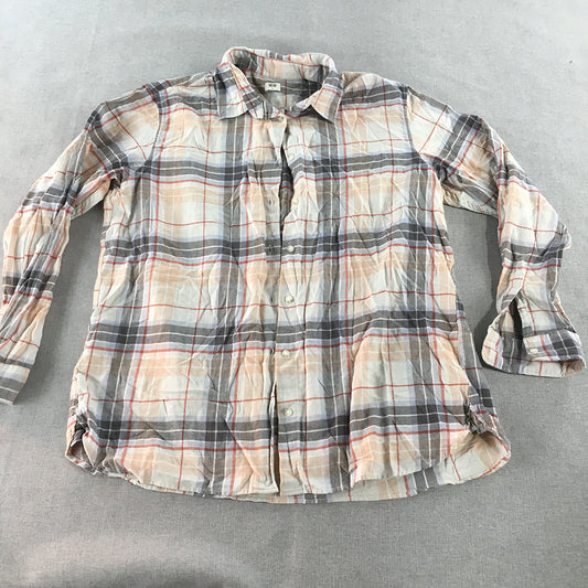 Uniqlo Womens Shirt Size XL Brown Grey White Checkered Button-Up