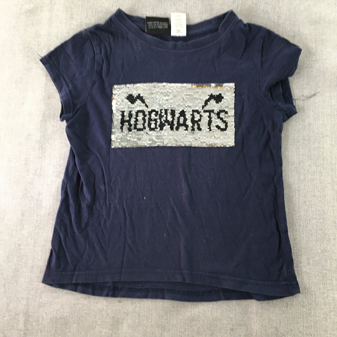 Harry Potter Kids Girls T-Shirt Size 8 Blue Hogwarts Sequin Short Sleeve