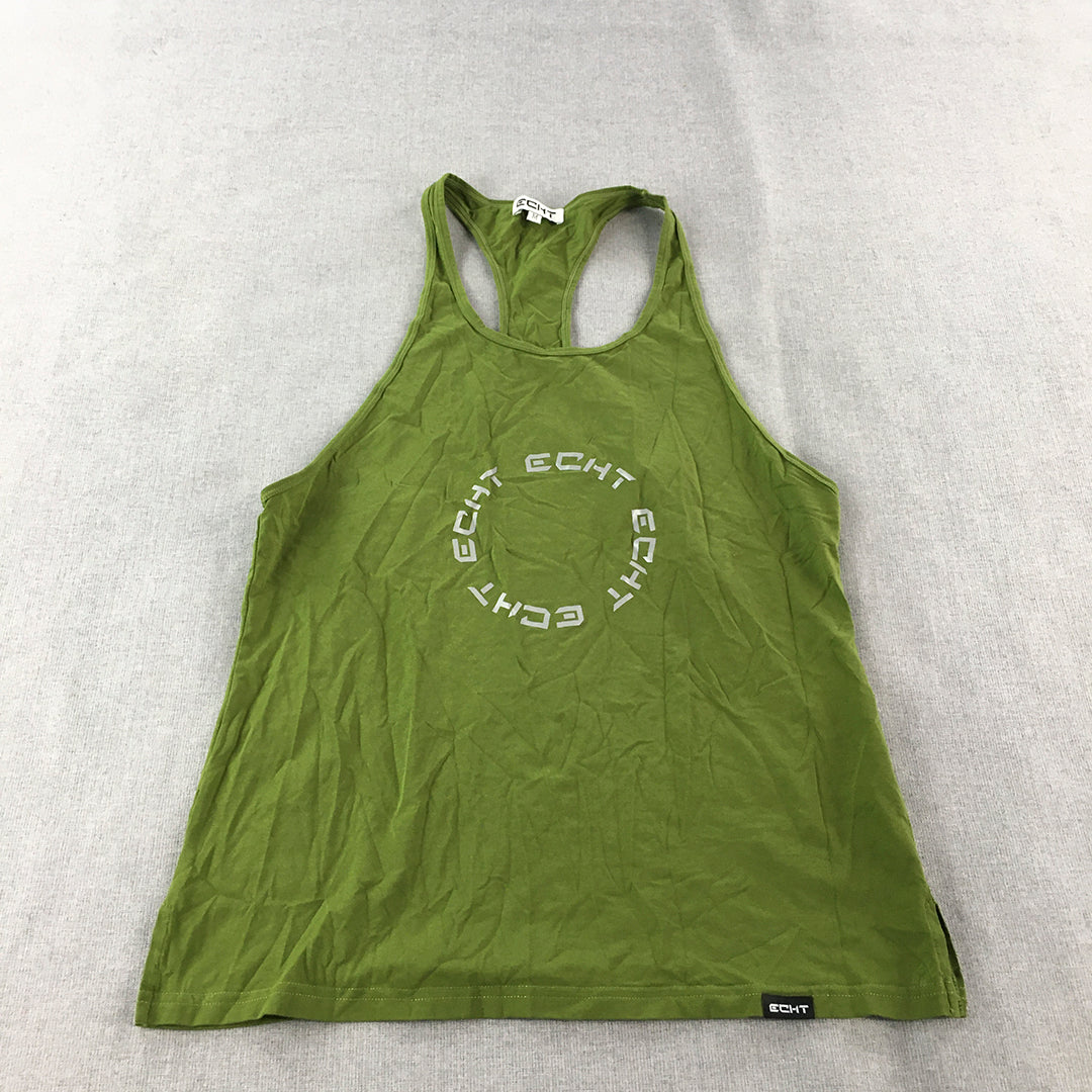 Echt Womens Tank Top Size M Green Logo Sleeveless Muscle Gym Shirt