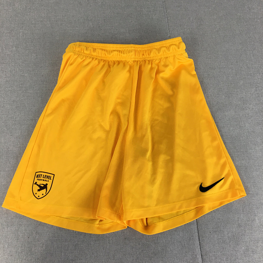 Nike Football Kids Boys Shorts Youth Size L Yellow Logo Elastic Waist