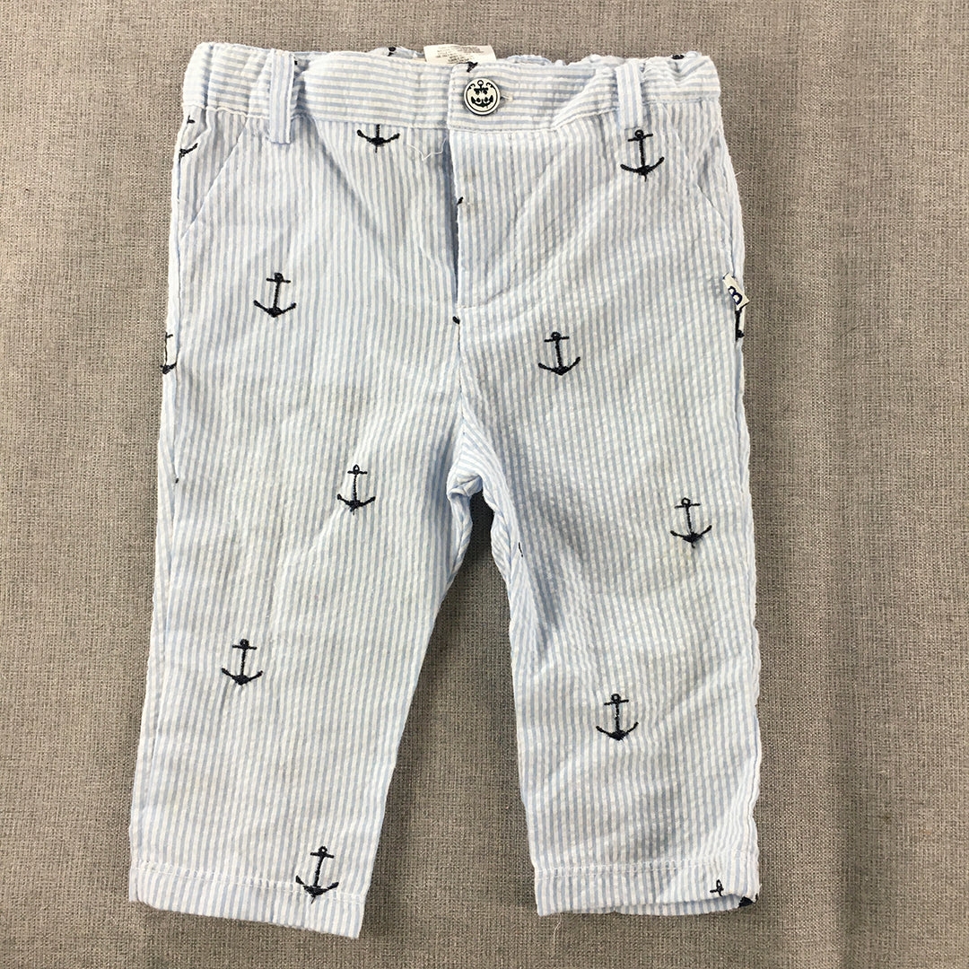 Little Brother By Pippa & Julie Baby Boys Pants Sz 6 - 9 Months Blue Seersucker