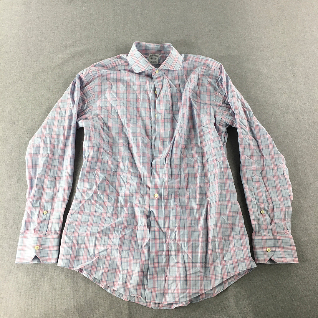 Brooks Brothers Mens Shirt Size S (15.5 - 34) Pink Blue Checkered Button-Up