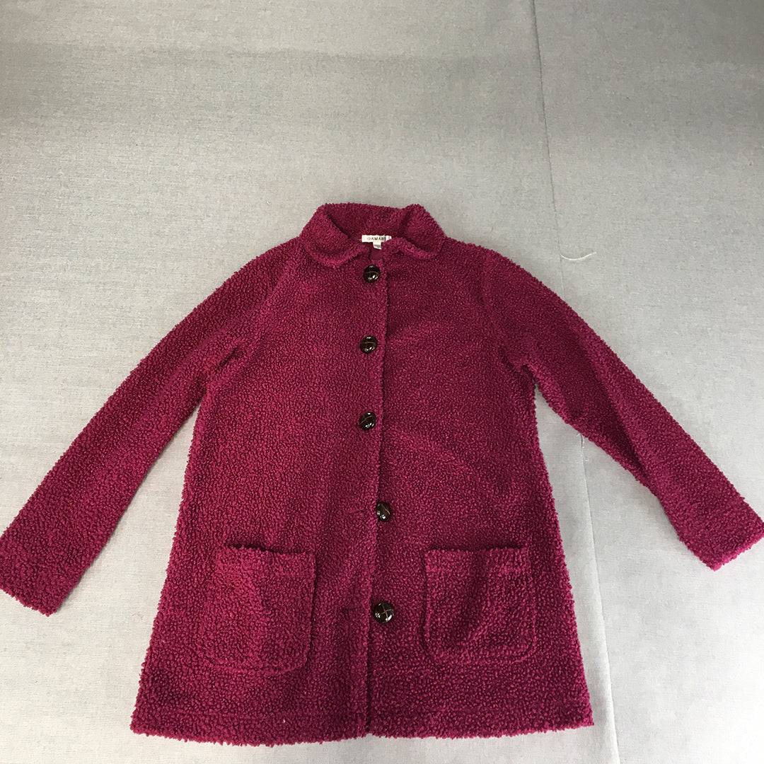 Damart Womens Fleece Jacket Size 10 Purple Button Up Pockets Coat