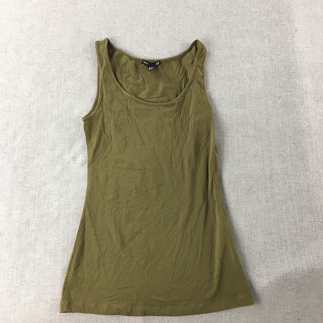 H&M Womens Tank Top Size XS Khaki Green Sleeveless Stretch Fabric Shirt