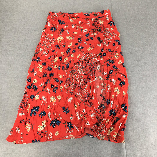 H&M Womens A-Line Skirt Size 16 Red Floral Elastic Waist