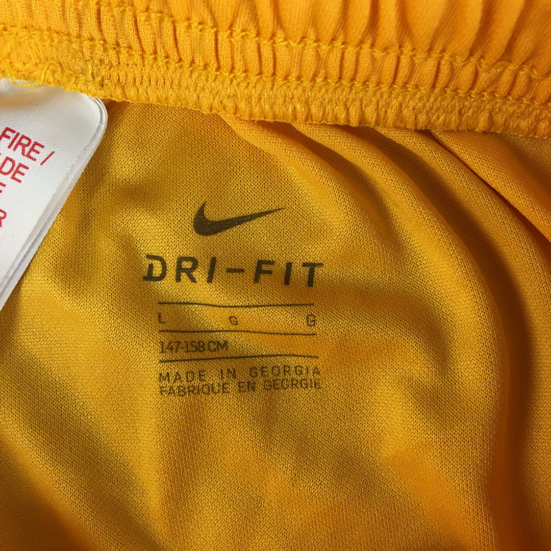 Nike Football Kids Boys Shorts Youth Size L Yellow Logo Elastic Waist