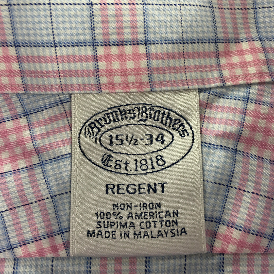 Brooks Brothers Mens Shirt Size S (15.5 - 34) Pink Blue Checkered Button-Up