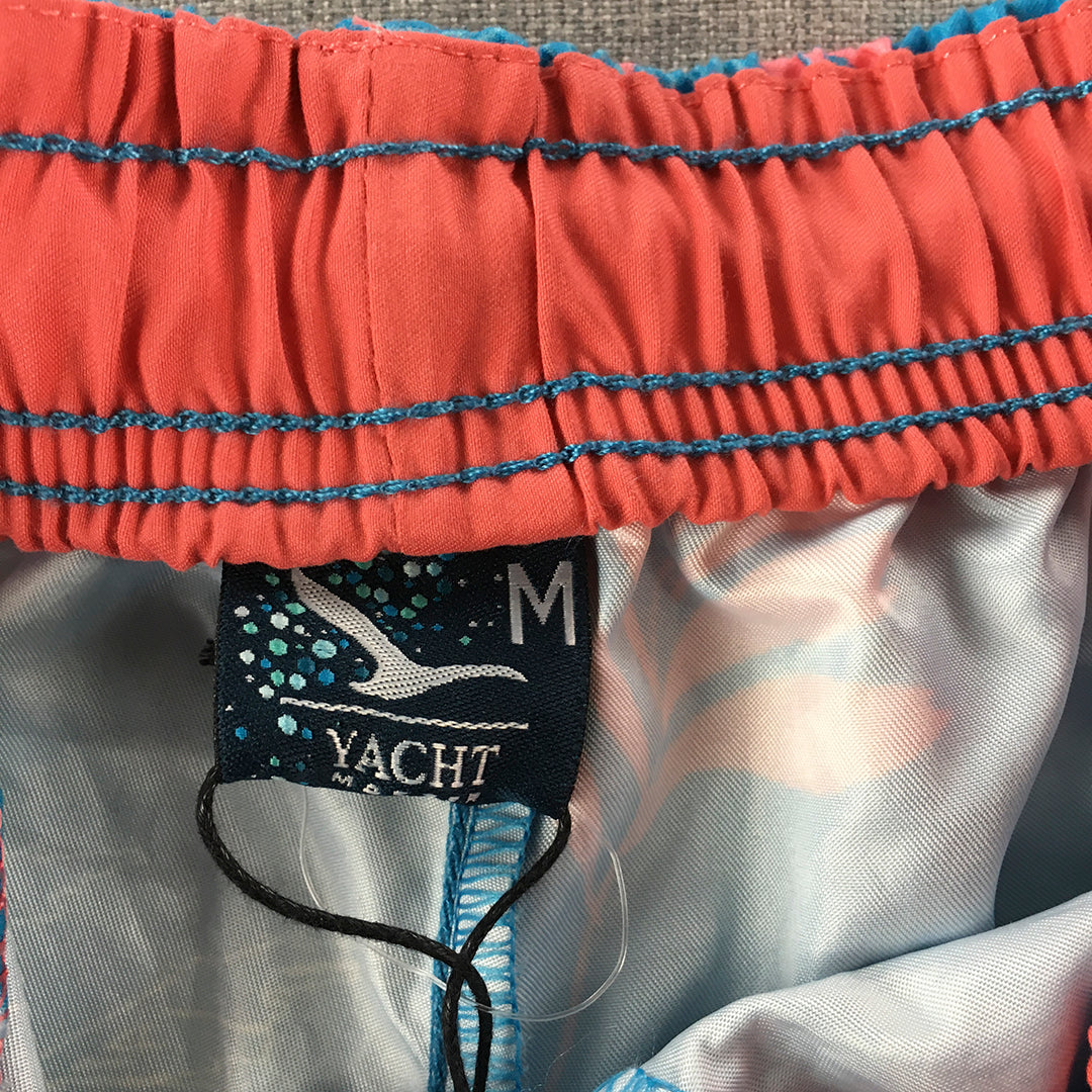 Yacht Mens Board Shorts Size M Blue Pink Aloha Hawaiian Surf Swim Boardies