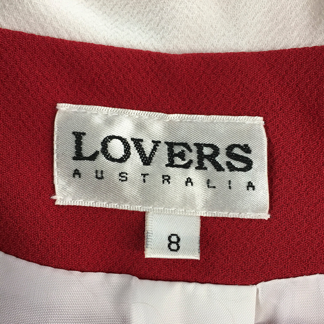 Lovers Australia Womens Top Size 8 Red White Button Up Short Sleeve Fit Flare