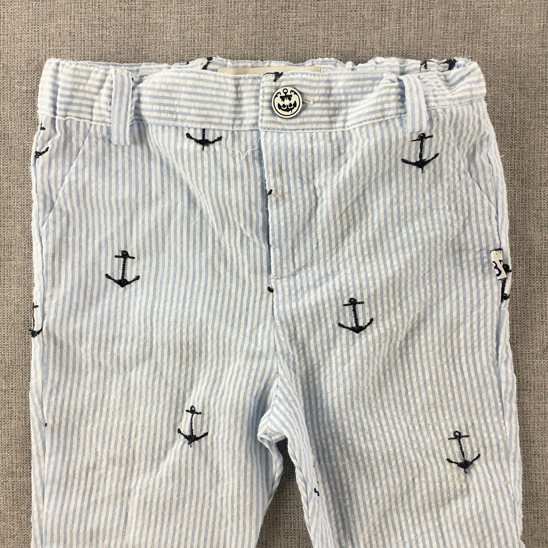 Little Brother By Pippa & Julie Baby Boys Pants Sz 6 - 9 Months Blue Seersucker