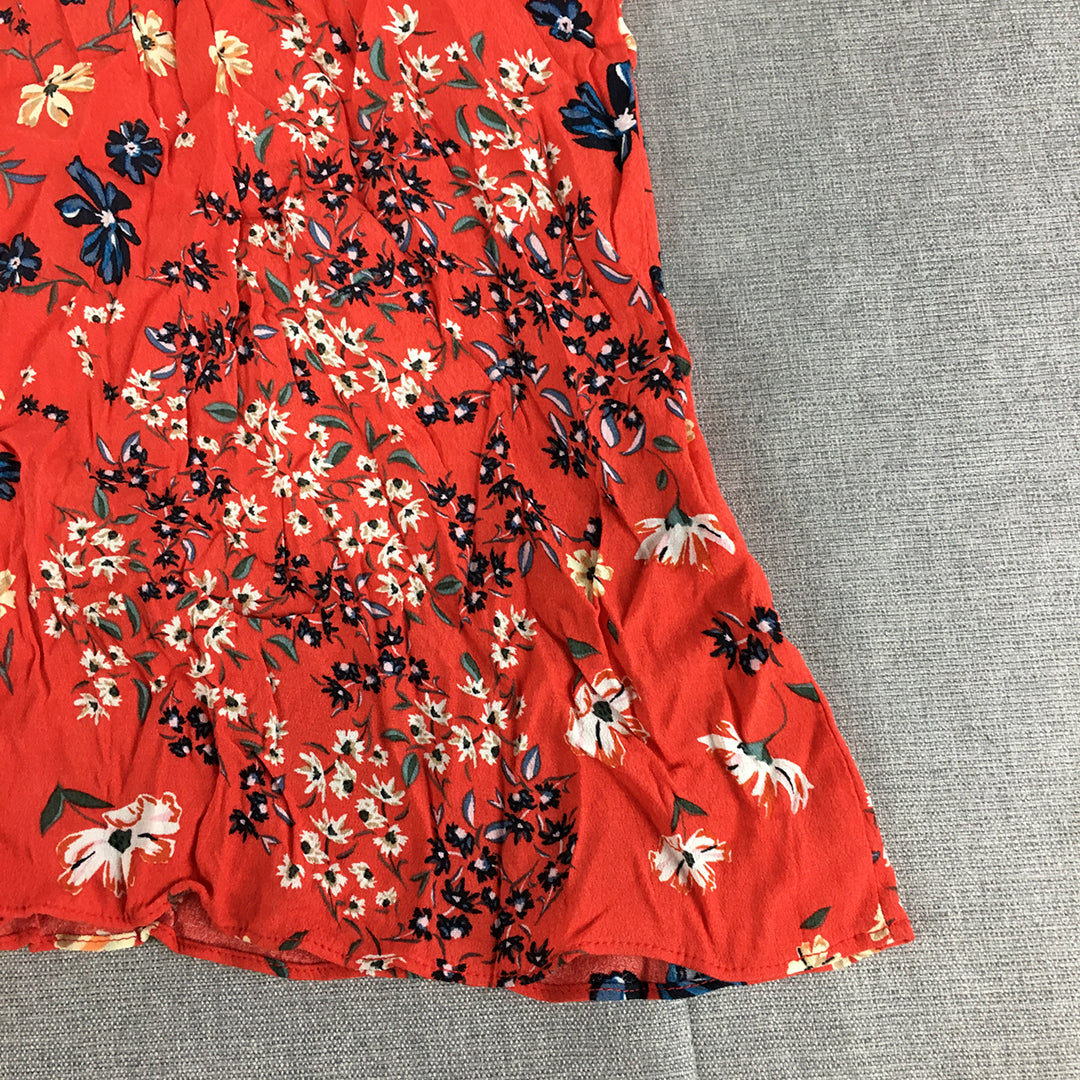 H&M Womens A-Line Skirt Size 16 Red Floral Elastic Waist