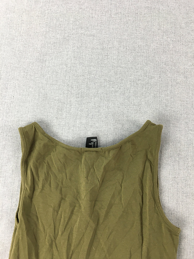 H&M Womens Tank Top Size XS Khaki Green Sleeveless Stretch Fabric Shirt