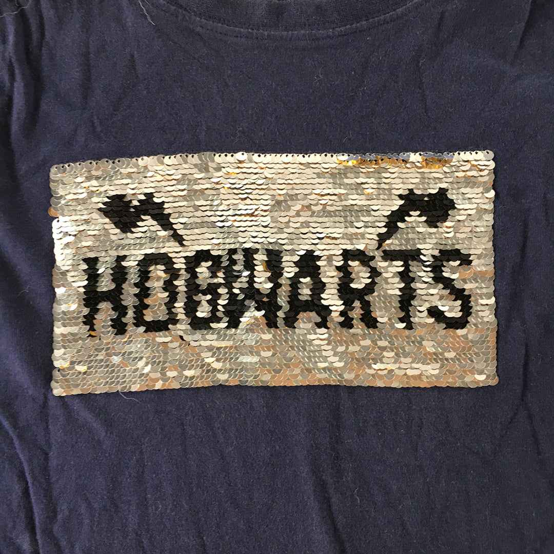 Harry Potter Kids Girls T-Shirt Size 8 Blue Hogwarts Sequin Short Sleeve