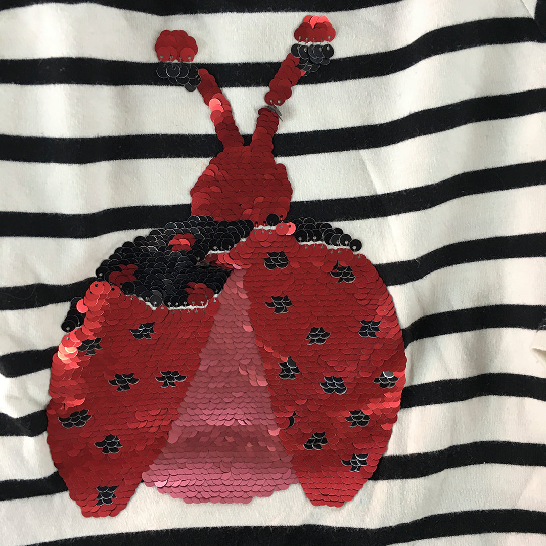 Seed Heritage Kids Girls Top Size 5 White Striped Sequin Ladybug Long Sleeve