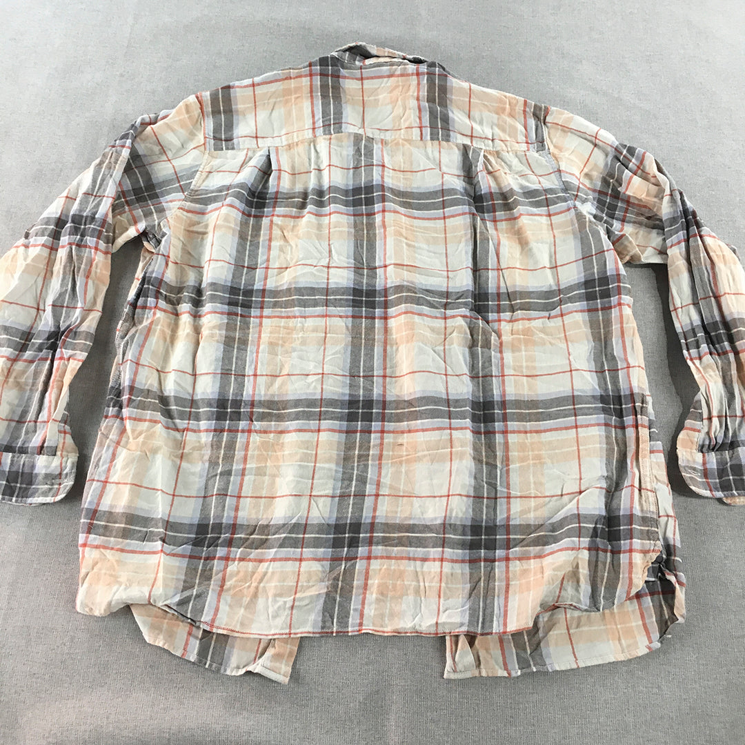 Uniqlo Womens Shirt Size XL Brown Grey White Checkered Button-Up