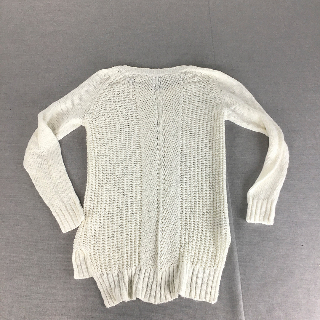 Trenery Womens Linen Sweater Size XXS White Knit Pullover Jumper