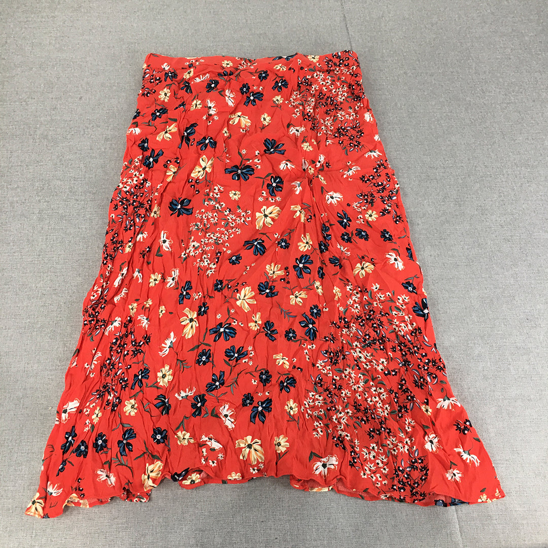 H&M Womens A-Line Skirt Size 16 Red Floral Elastic Waist