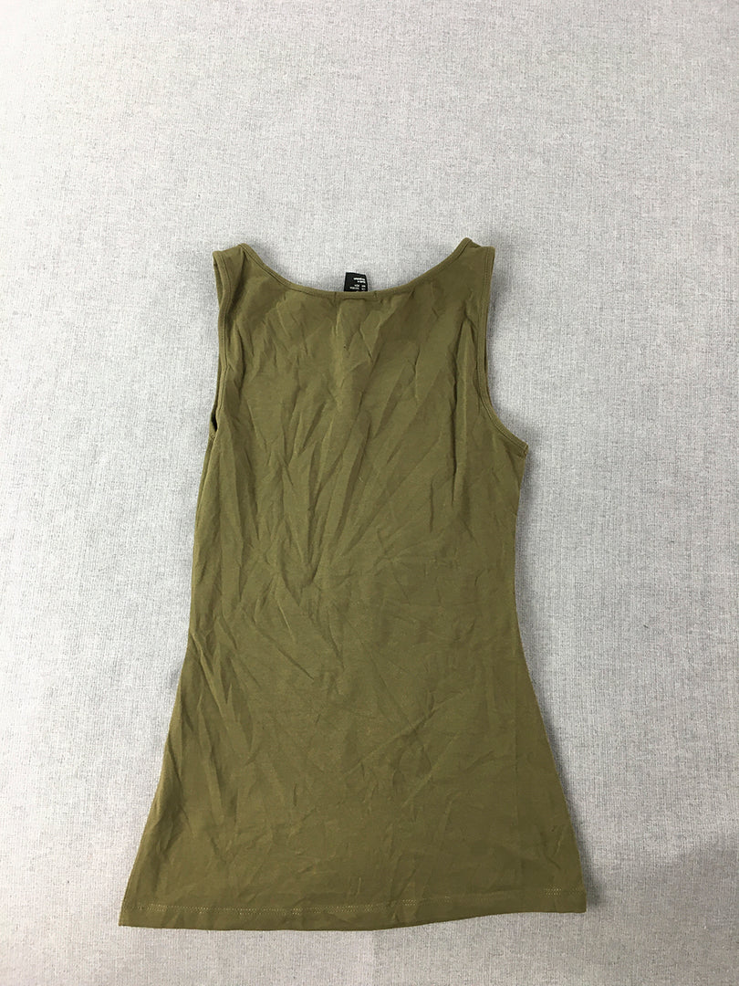 H&M Womens Tank Top Size XS Khaki Green Sleeveless Stretch Fabric Shirt