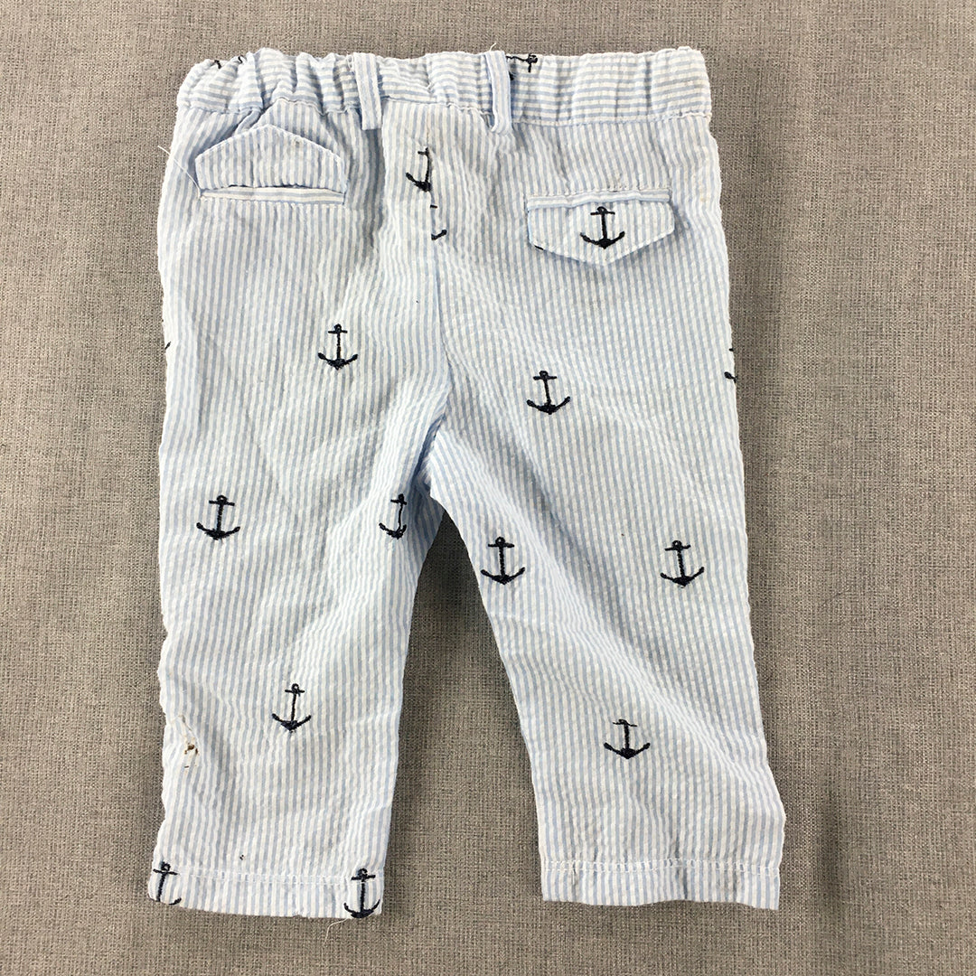 Little Brother By Pippa & Julie Baby Boys Pants Sz 6 - 9 Months Blue Seersucker