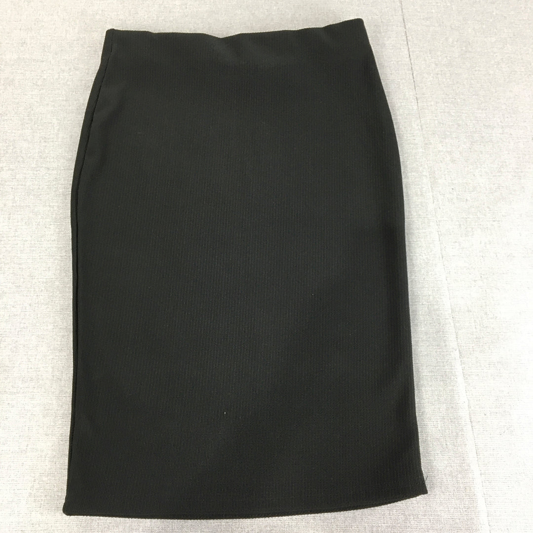 Valleygirl Womens Midi Skirt Size M Black Knit Stretch Straight