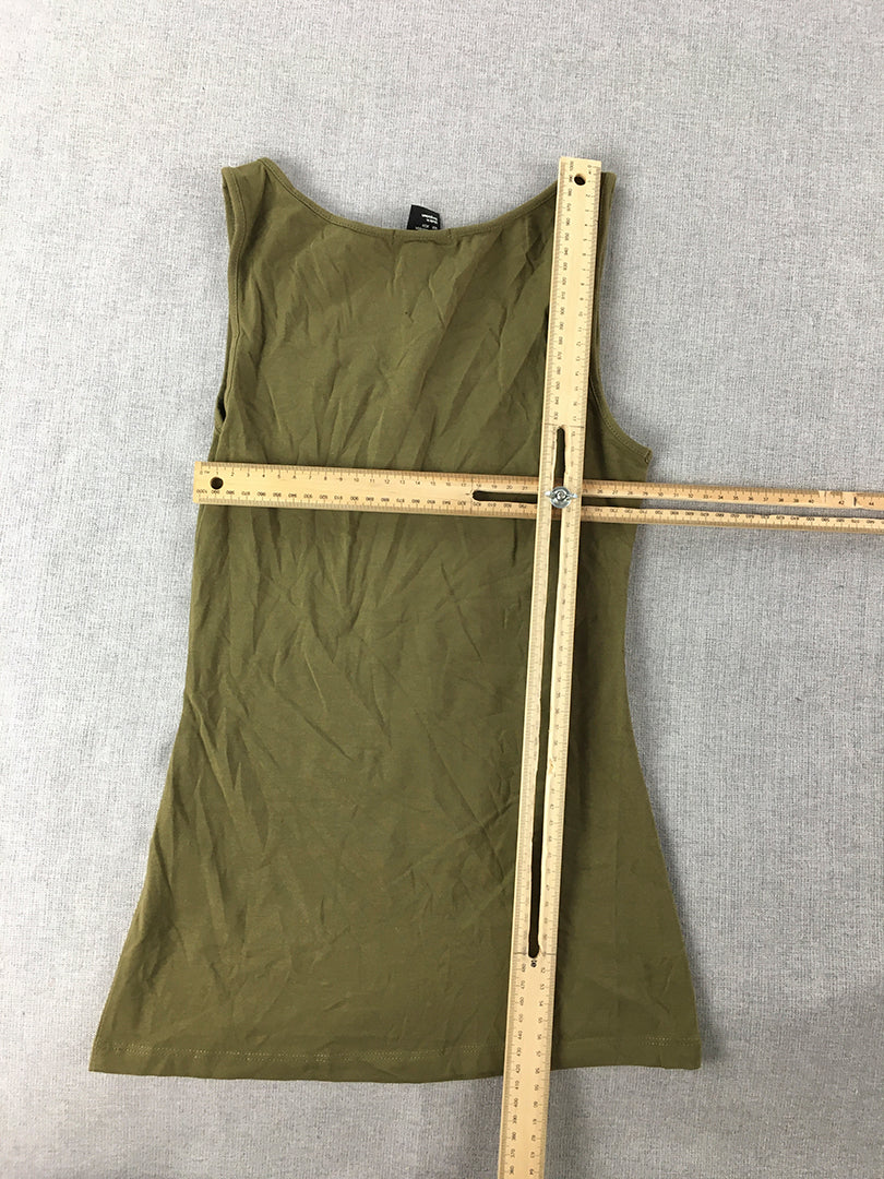 H&M Womens Tank Top Size XS Khaki Green Sleeveless Stretch Fabric Shirt