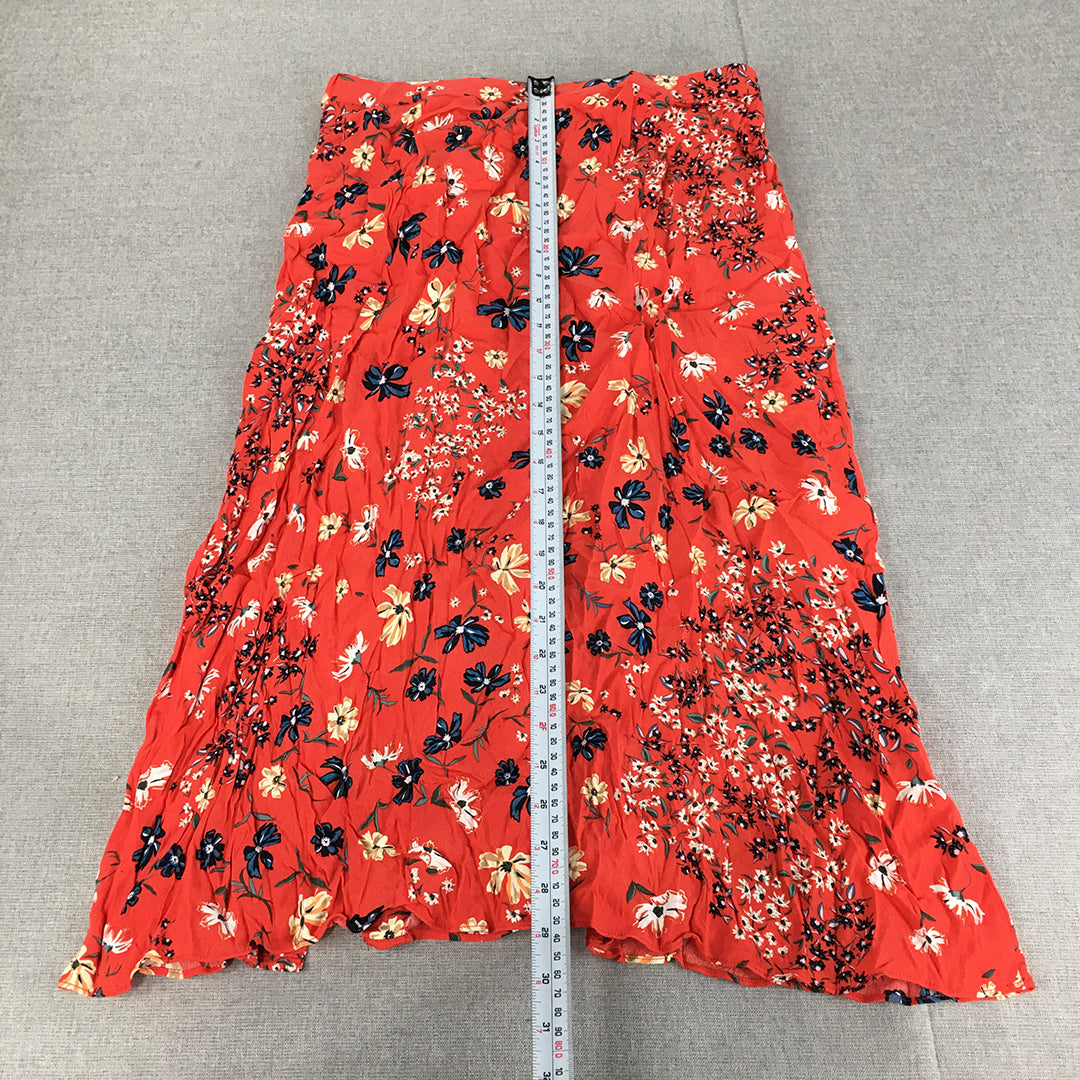 H&M Womens A-Line Skirt Size 16 Red Floral Elastic Waist