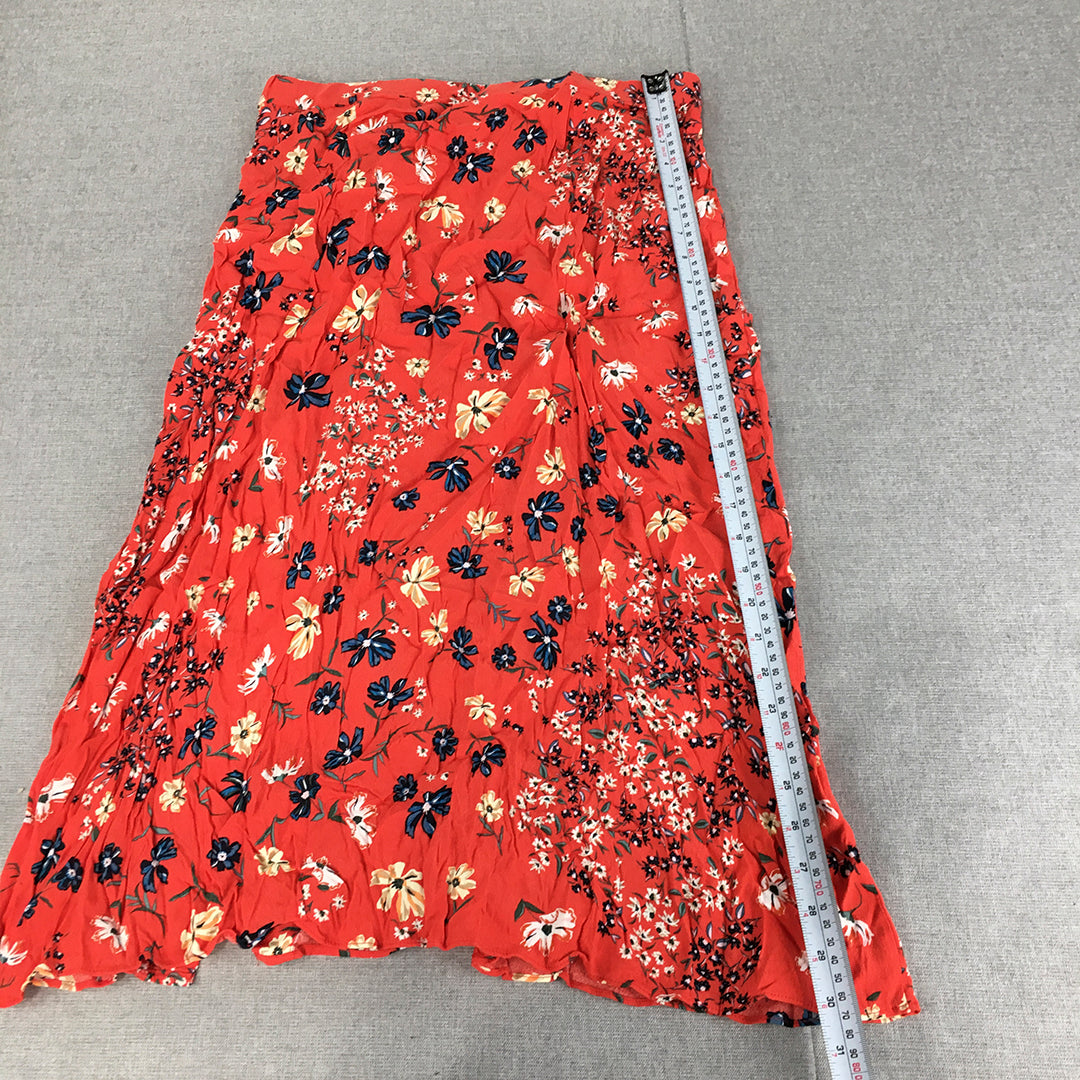 H&M Womens A-Line Skirt Size 16 Red Floral Elastic Waist