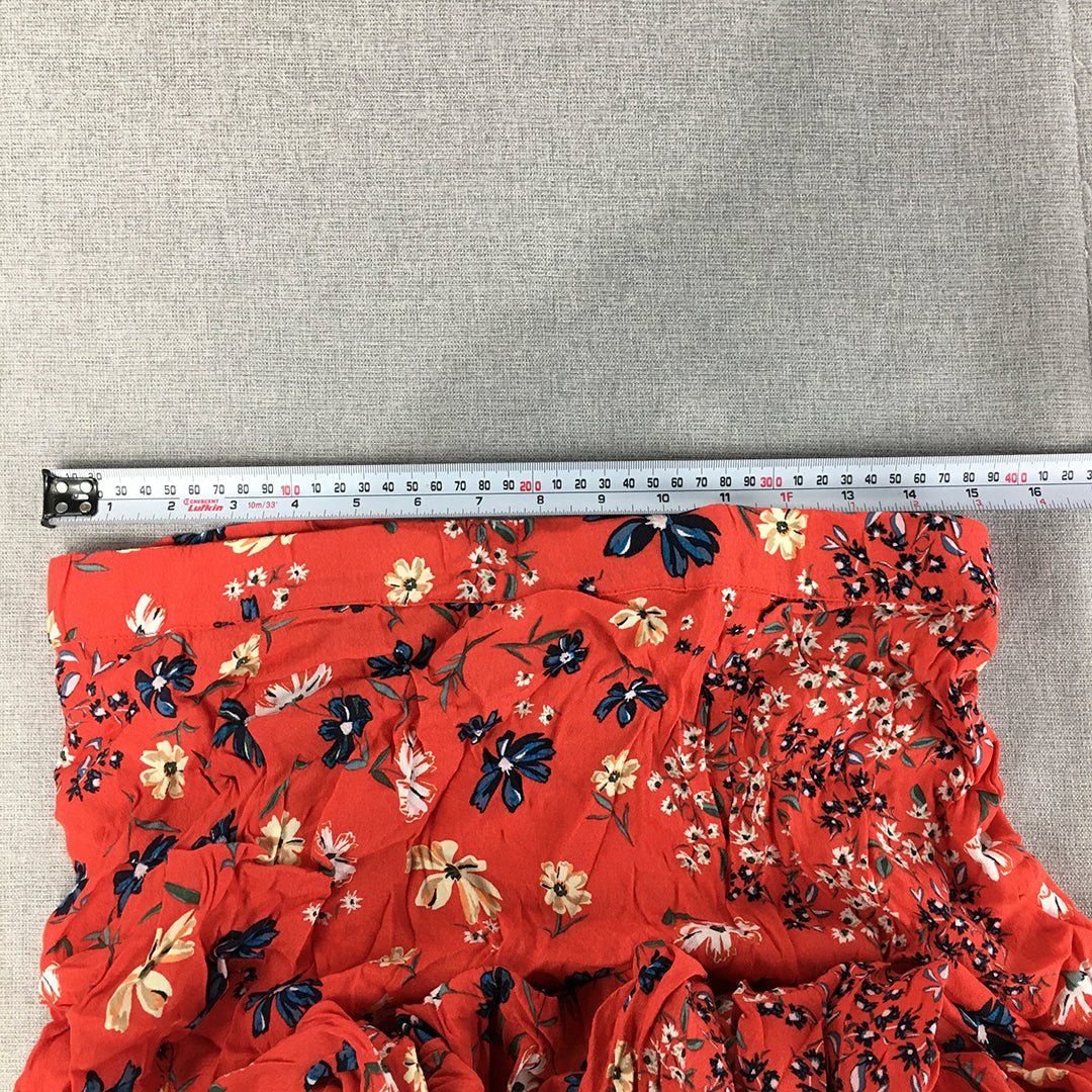 H&M Womens A-Line Skirt Size 16 Red Floral Elastic Waist