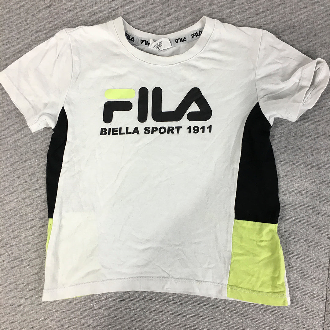 FILA Kids Boys T-Shirt Size 5 White Green Black Logo Short Sleeve Top