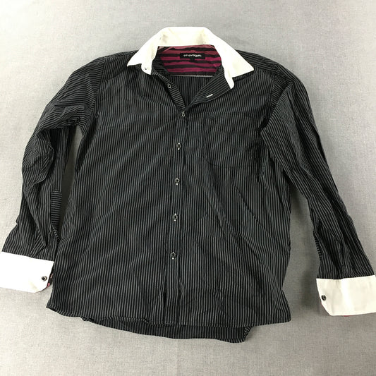 Provogue Mens Shirt Size S Black Striped Long Sleeve Button-Up Collared