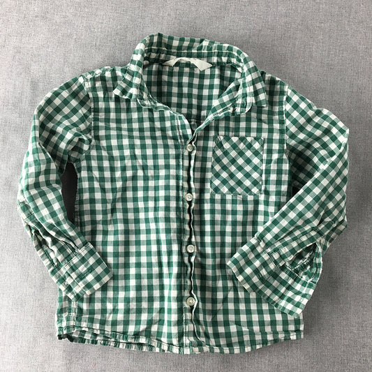 H&M Kids Boys Shirt Size 4 Toddler Green White Checkered Button-Up Top